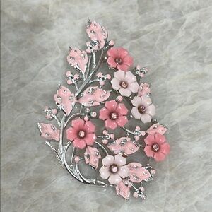 Floral Silver and Pink Brooch